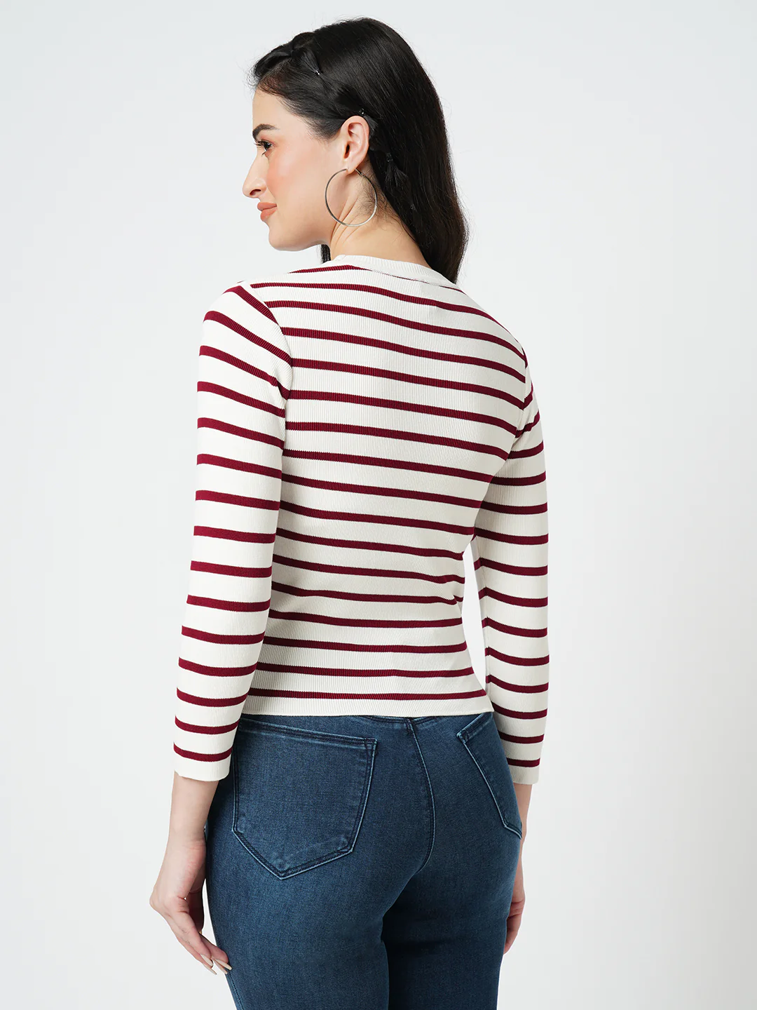 Women Wine White Slim Fit Flat Knit - Image 3