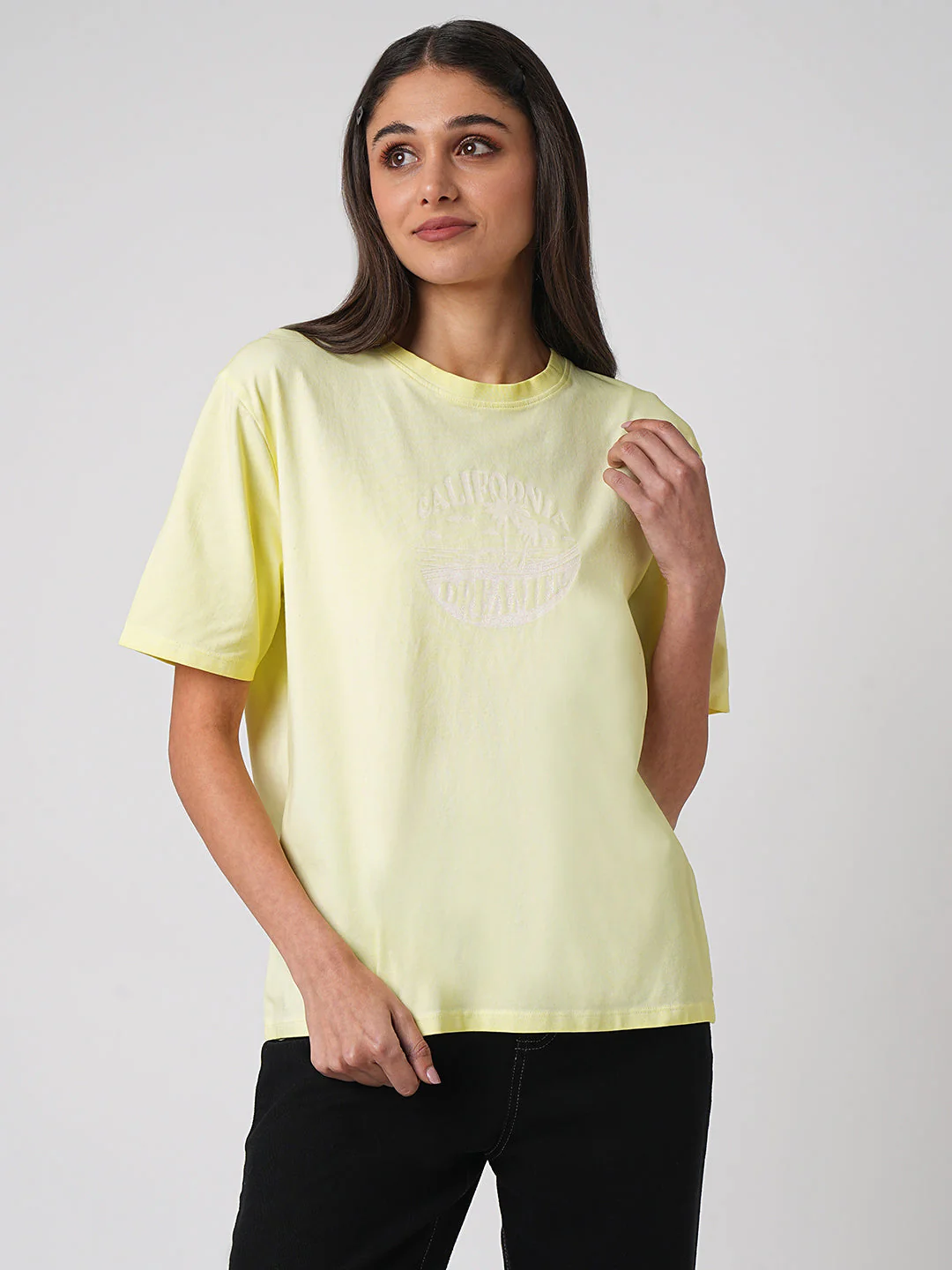 Women Yellow Cold Dye Boxy Graphic Tees