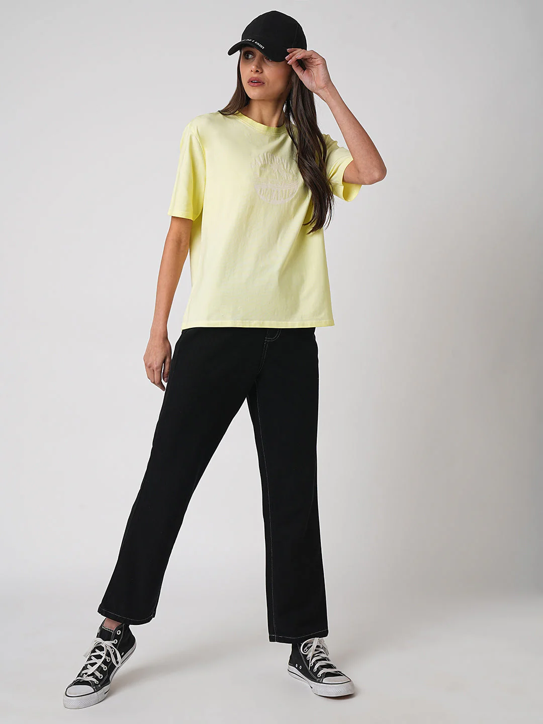 Women Yellow Cold Dye Boxy Graphic Tees - Image 2
