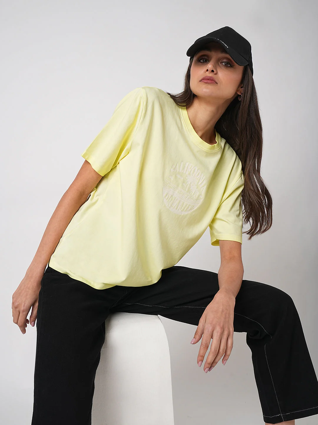 Women Yellow Cold Dye Boxy Graphic Tees - Image 4