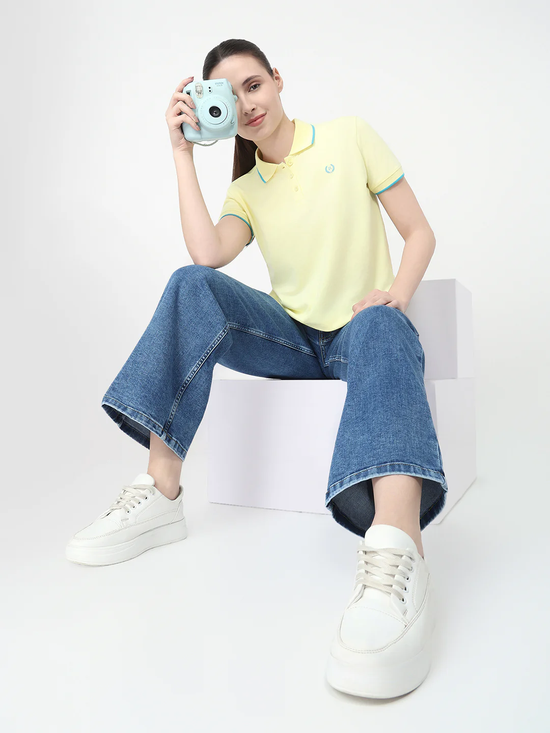 Women Yellow Slim Fit Polo T-Shirt