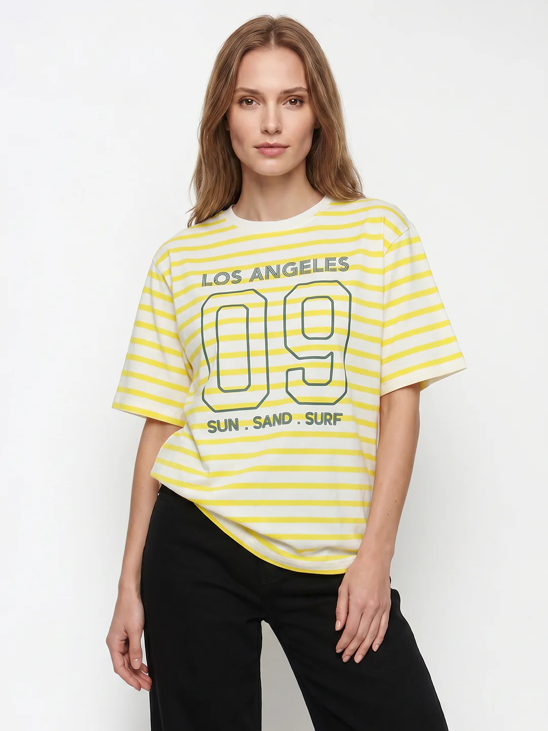 Women Yellow/White Oversized T-Shirt - Image 2