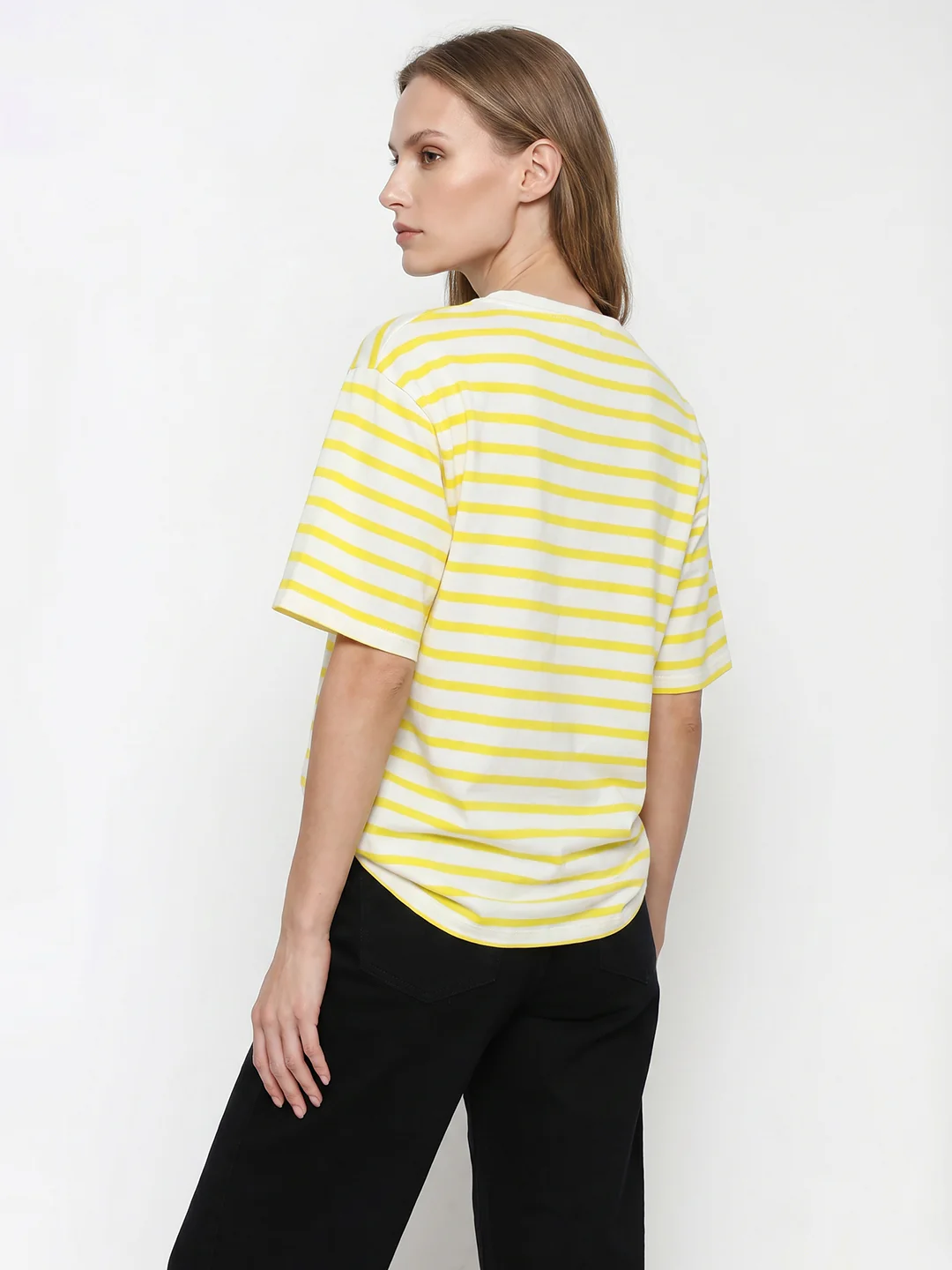 Women Yellow/White Oversized T-Shirt - Image 3