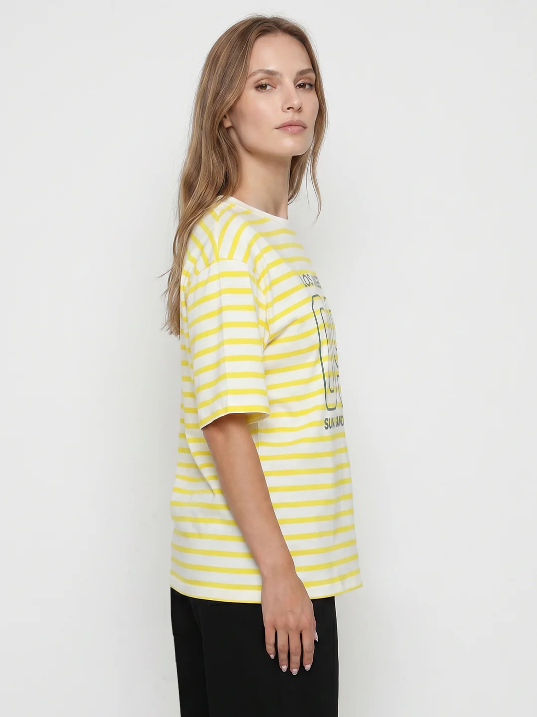 Women Yellow/White Oversized T-Shirt - Image 5